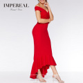 Maxi Knot Front Spandex Sexy Mature Women Red Evening Dress For Wedding